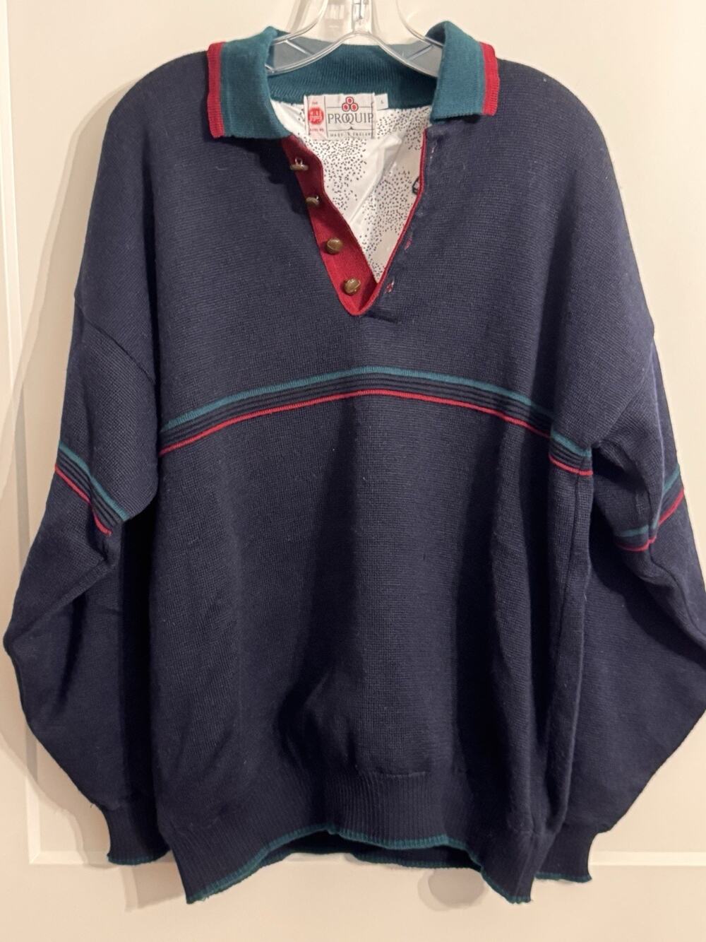 Proquip Blue Sweater jacket Sz L Gore Windstopper Wool Vintage Old Money Gorp